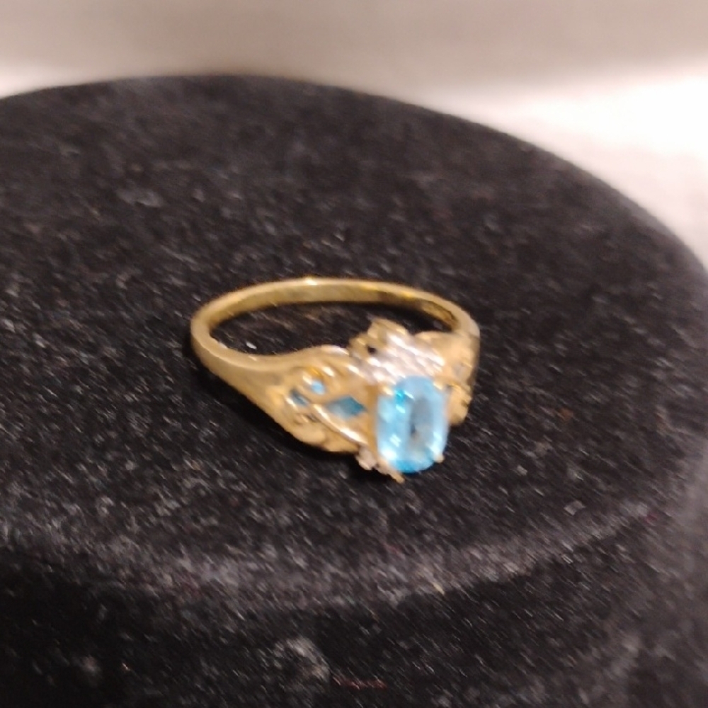 10kt Gold Blue Topaz & Diamond Elegant Gold Women's Ring Sz.10.5 - Picture 9 of 12